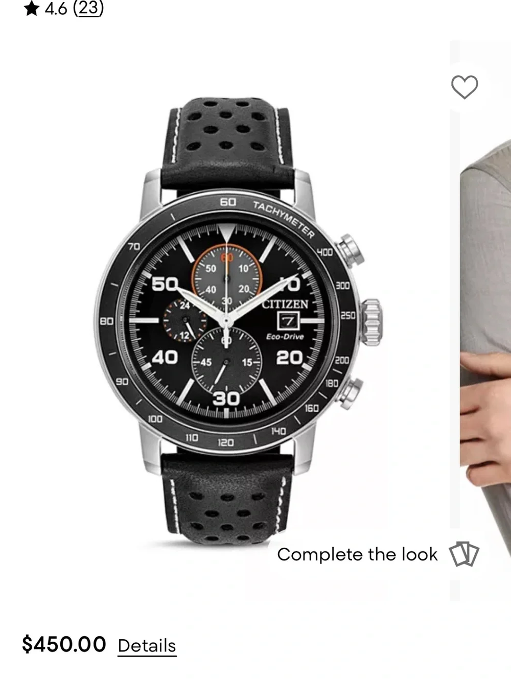 Citizen Black Dial Chronograph Watch with Beige Strap and Orange Accents